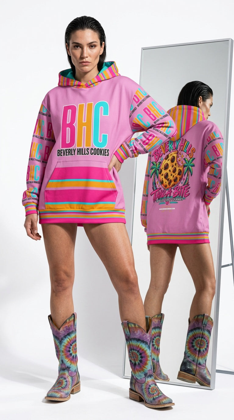 Beverly Hills Cookies Take a Bite in Pink Oversized Cotton Unisex Hoodie