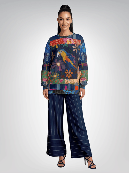 Pinstripes in Blue and White Eco-Poly Wide Leg Pants