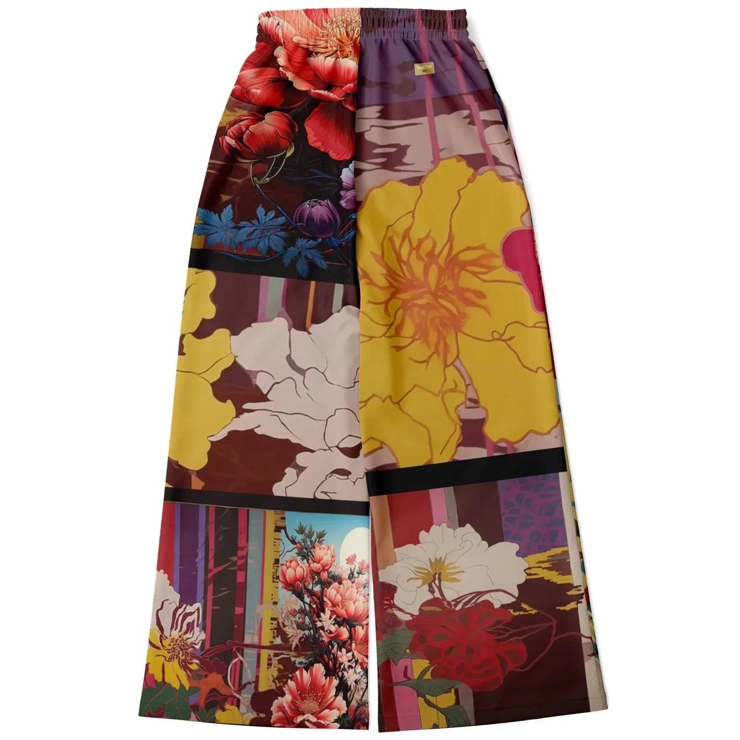 Birds of a Feather in Abstract Floral Stripe Eco-Poly Eco-Poly Wide Leg Pants