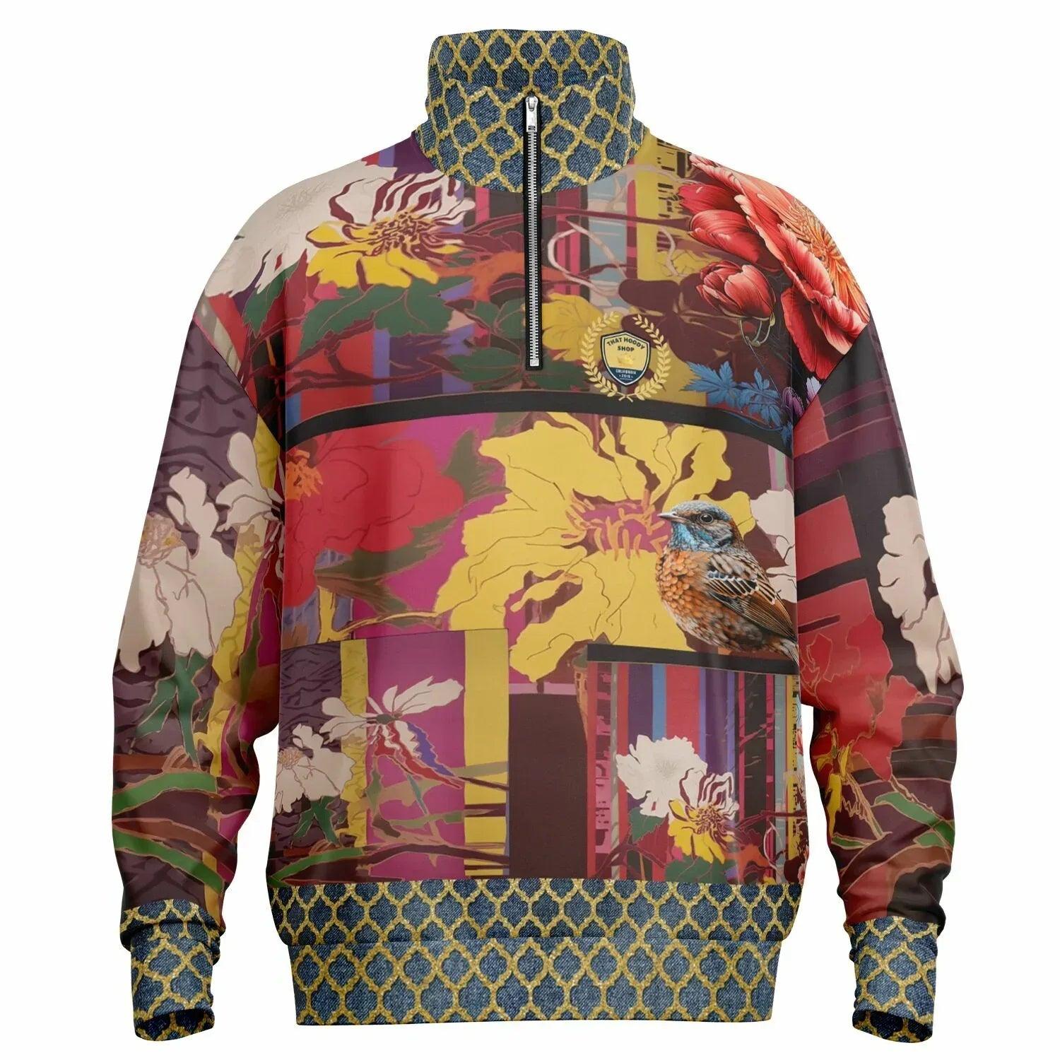 Birds of a Feather in Abstract Floral Stripe Heavyweight Quarter Zip Unisex Pullover