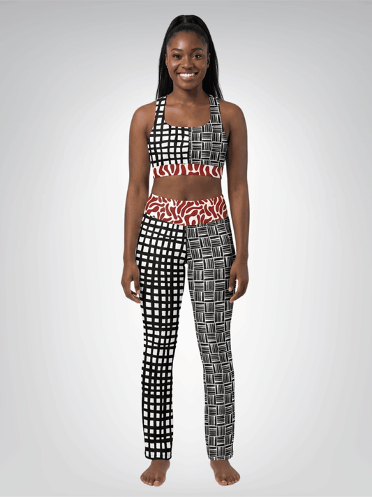 Black and White Distortion Duo Plaid Padded Sports Bra