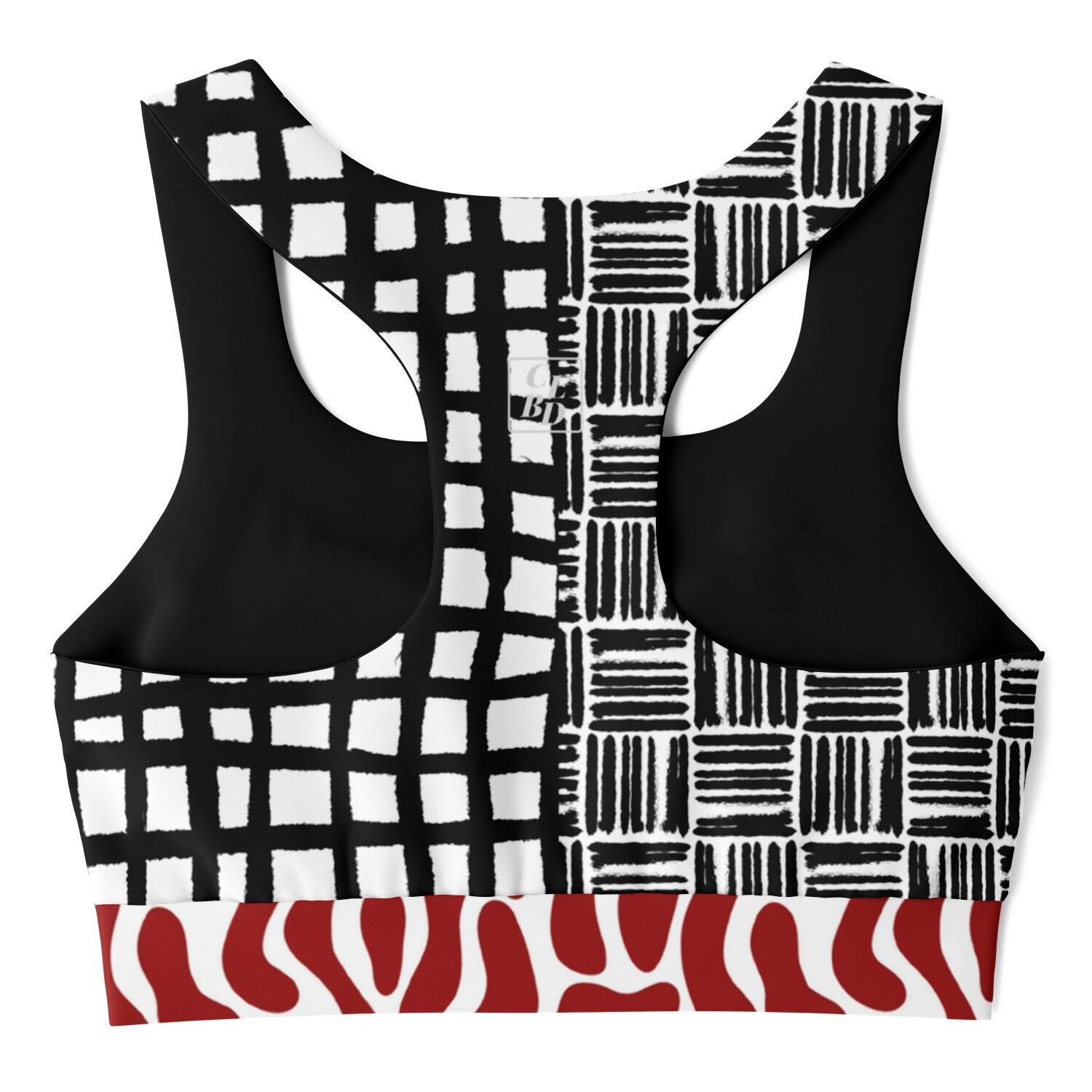 Black and White Distortion Duo Plaid Padded Sports Bra