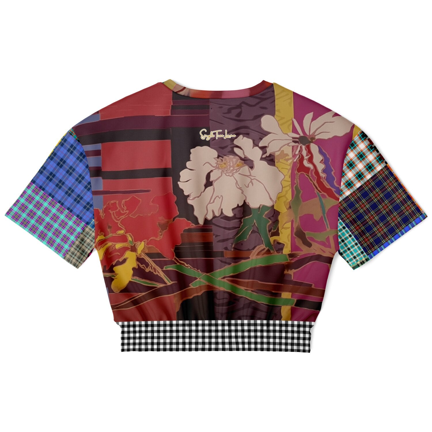 Black Queen in Afrocentric Technicolor Eco-Poly Short Sleeve Cropped Pullover