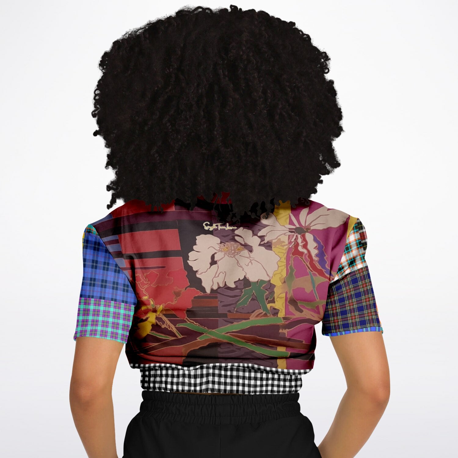 Black Queen in Afrocentric Technicolor Eco-Poly Short Sleeve Cropped Pullover