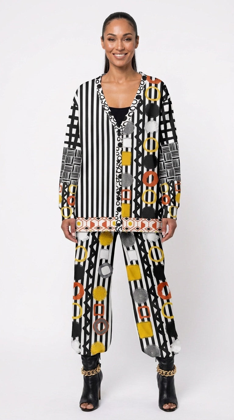 Black Stripe and Bright Geometric Funhouse Heavyweight Unisex Cardigan