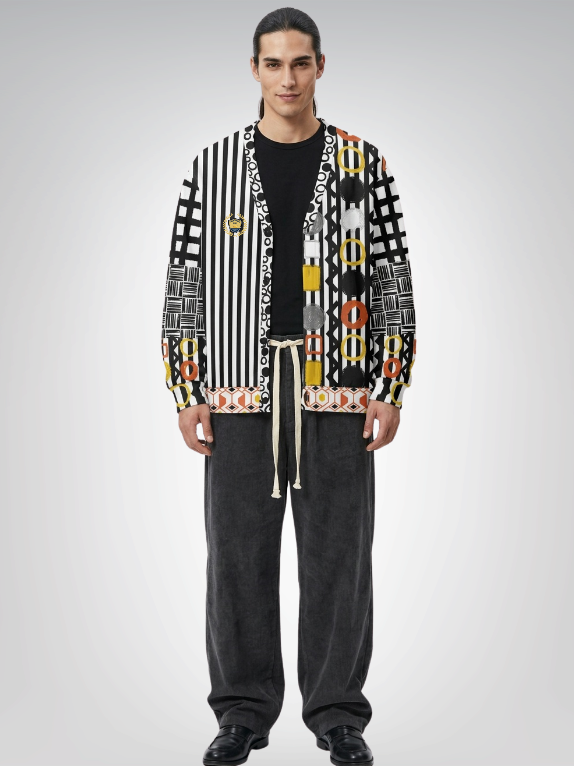 Black Stripe and Bright Geometric Funhouse Heavyweight Unisex Cardigan