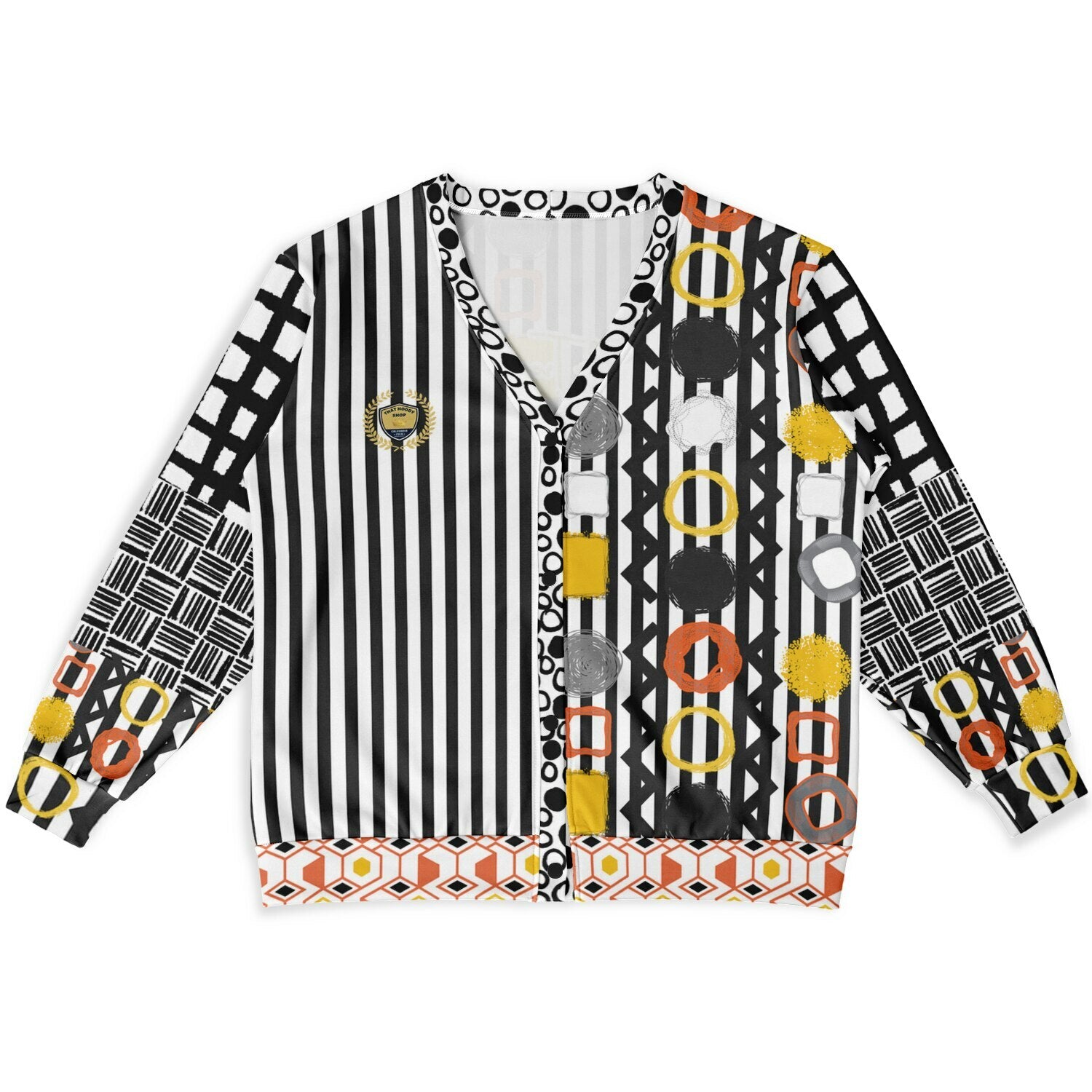 Black Stripe and Bright Geometric Funhouse Heavyweight Unisex Cardigan