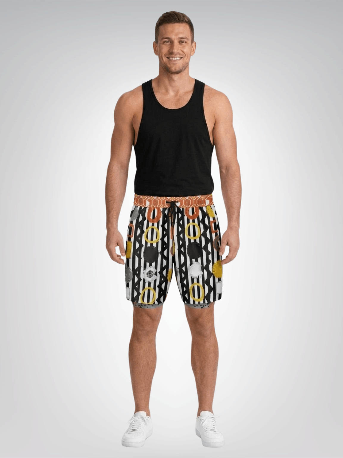 Black Stripe and Bright Geometric Funhouse Unisex 2-in-1 Active Shorts