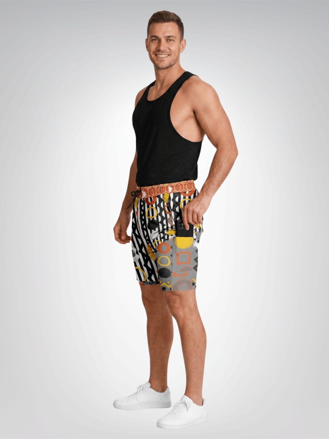 Black Stripe and Bright Geometric Funhouse Unisex 2-in-1 Active Shorts
