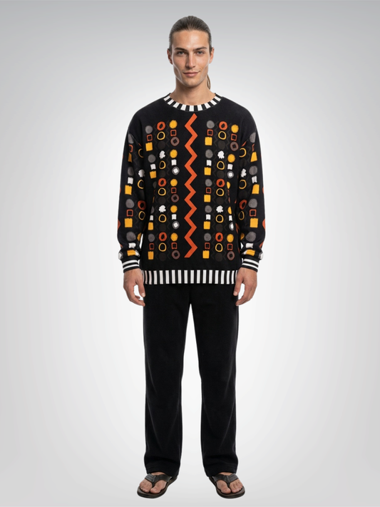 Black Stripe and Bright Geometric in Black Unisex Sweatshirt (Gold Label)