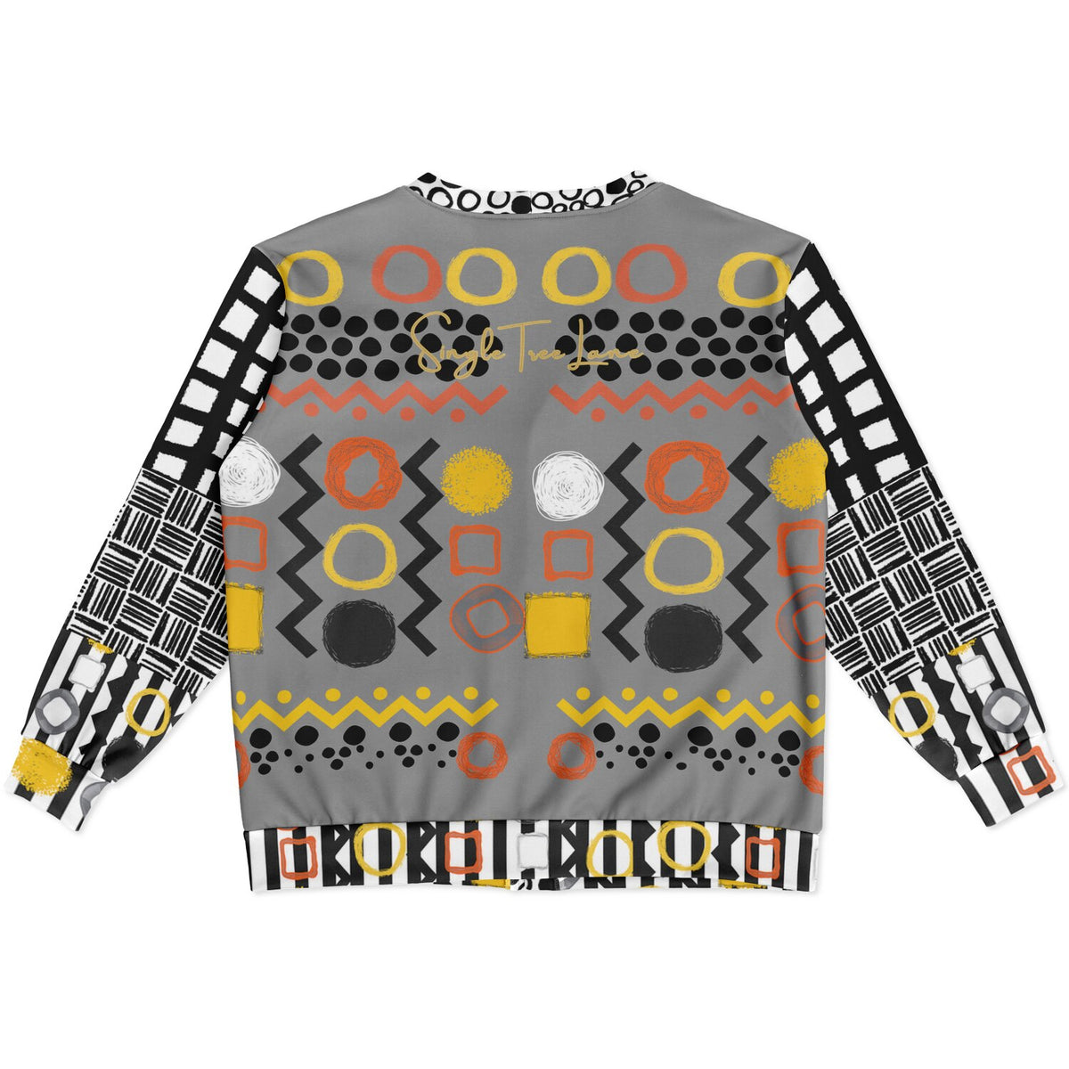 Black Stripe and Bright Geometric in Dark Grey Heavyweight Unisex Cardigan