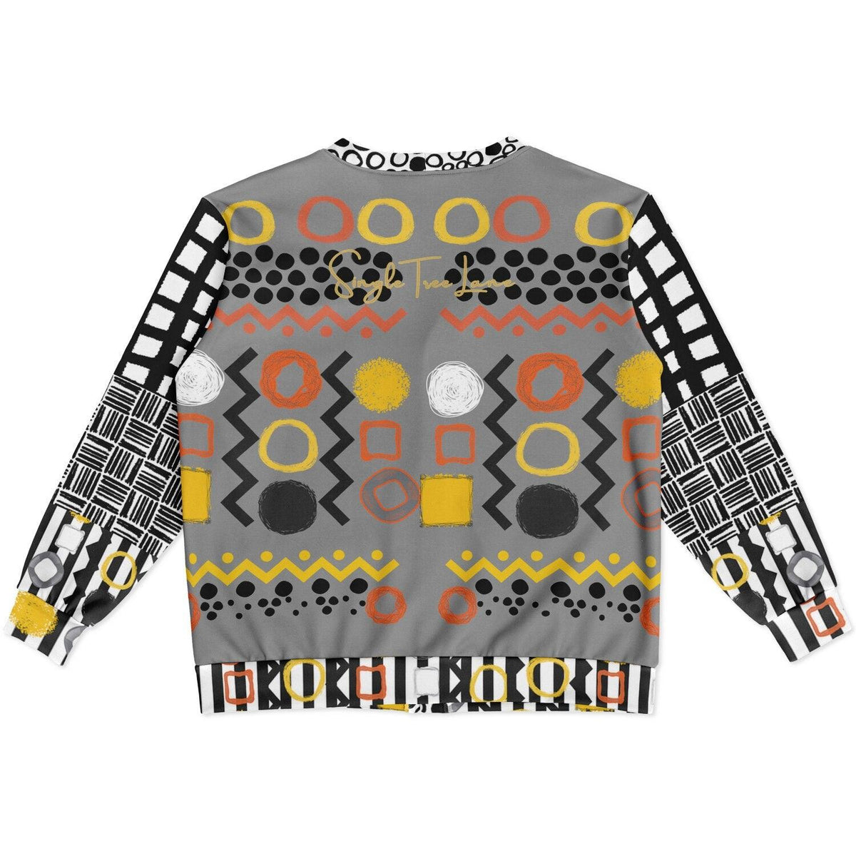 Black Stripe and Bright Geometric in Dark Grey Heavyweight Unisex Cardigan