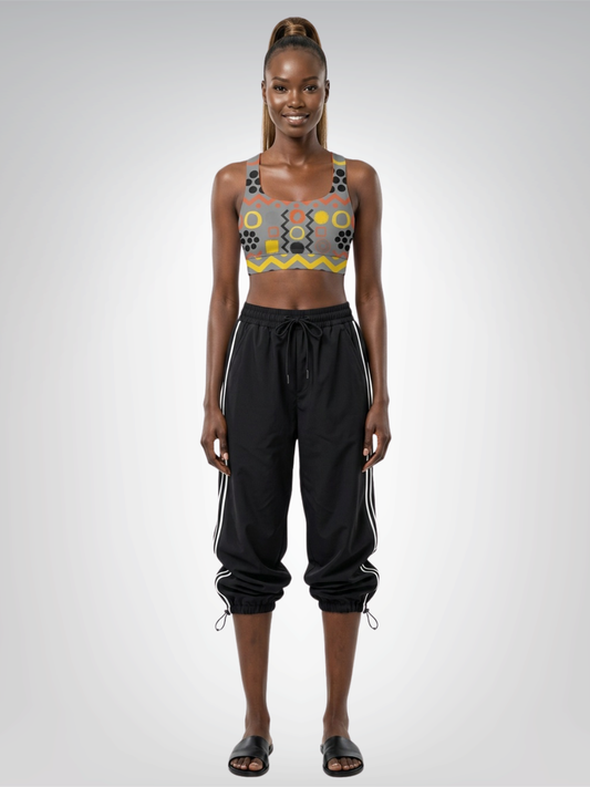Black Stripe and Bright Geometric in Grey Padded Sports Bra