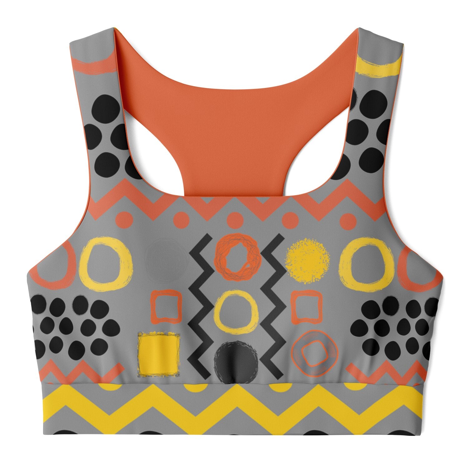 Black Stripe and Bright Geometric in Grey Padded Sports Bra
