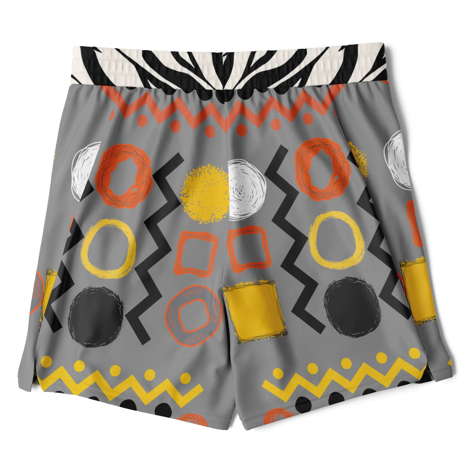 Black Stripe and Bright Geometric in Grey Unisex 2-in-1 Active Shorts