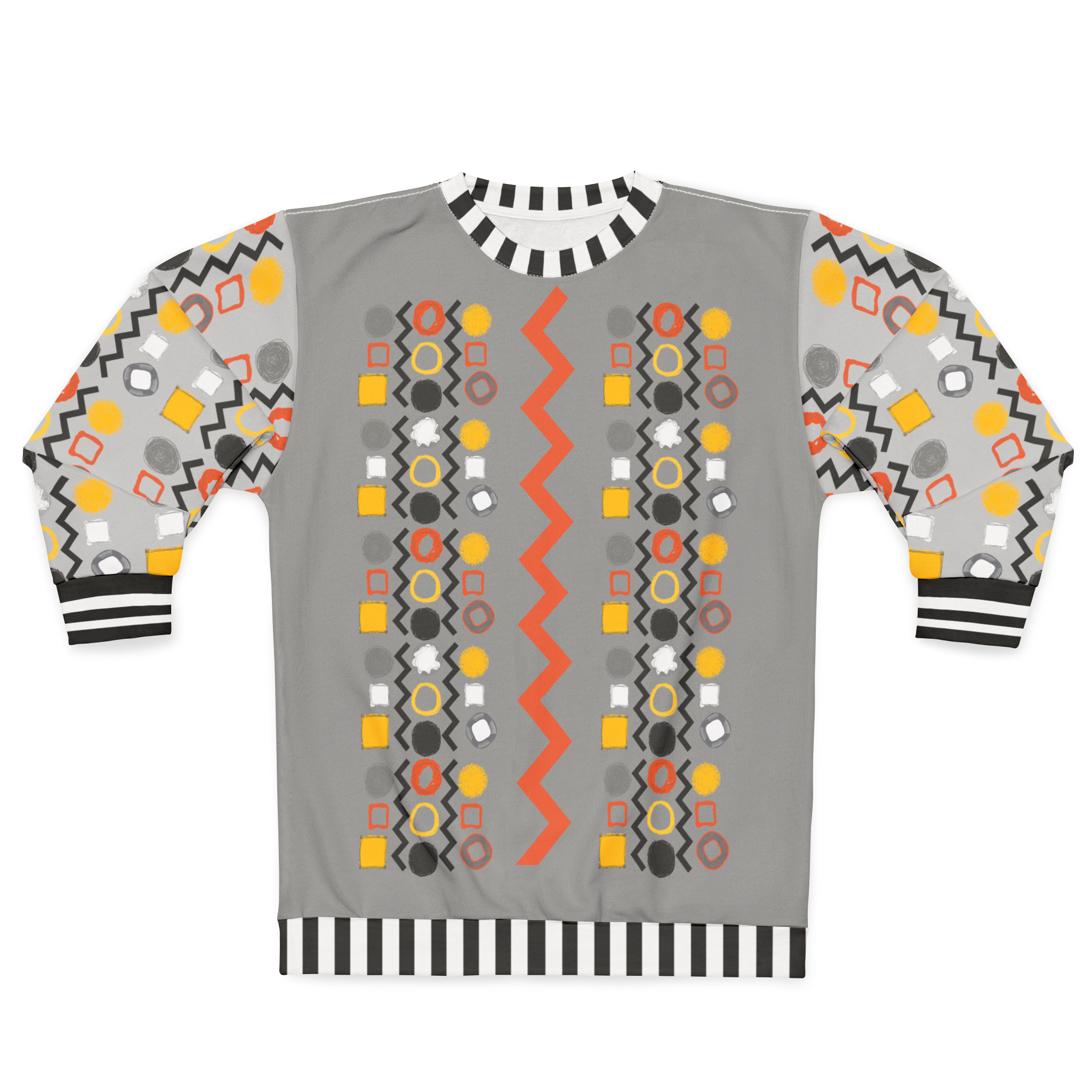 Black Stripe and Bright Geometric in Grey Unisex Sweatshirt (Gold Label)