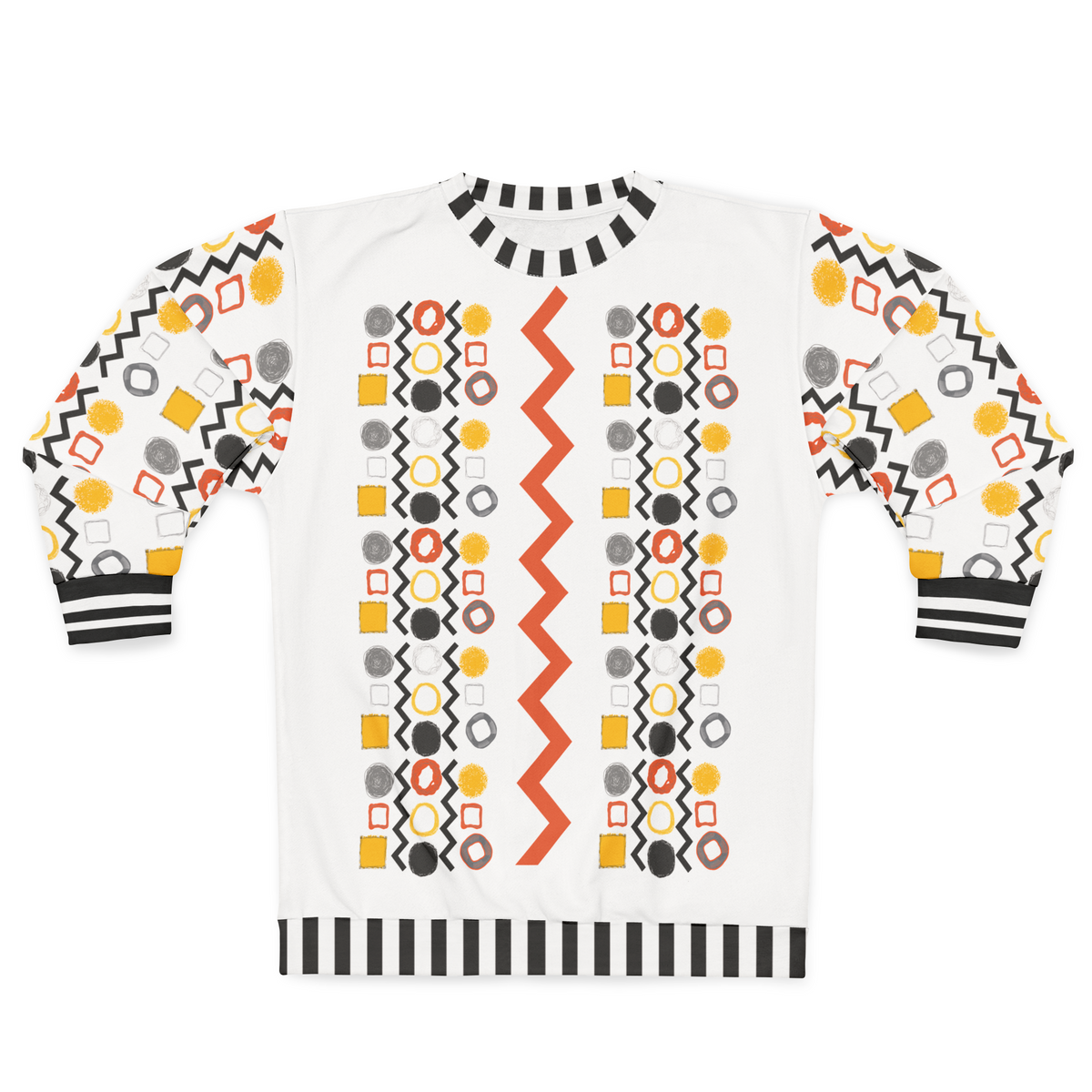Black Stripe and Bright Geometric in White Unisex Sweatshirt (Gold Label)
