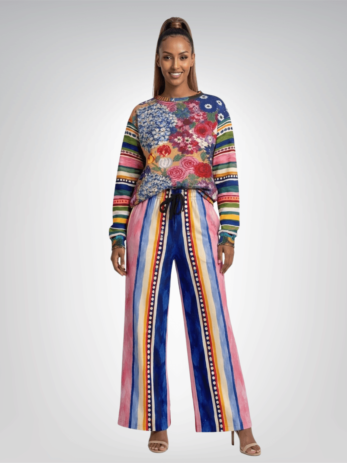 Bloom & Brush Stripe Eco-Poly Wide Leg Pants