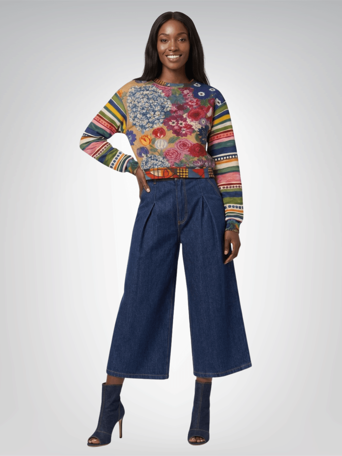 Bloom & Brush Floral Cropped Sweatshirt (Gold Label)
