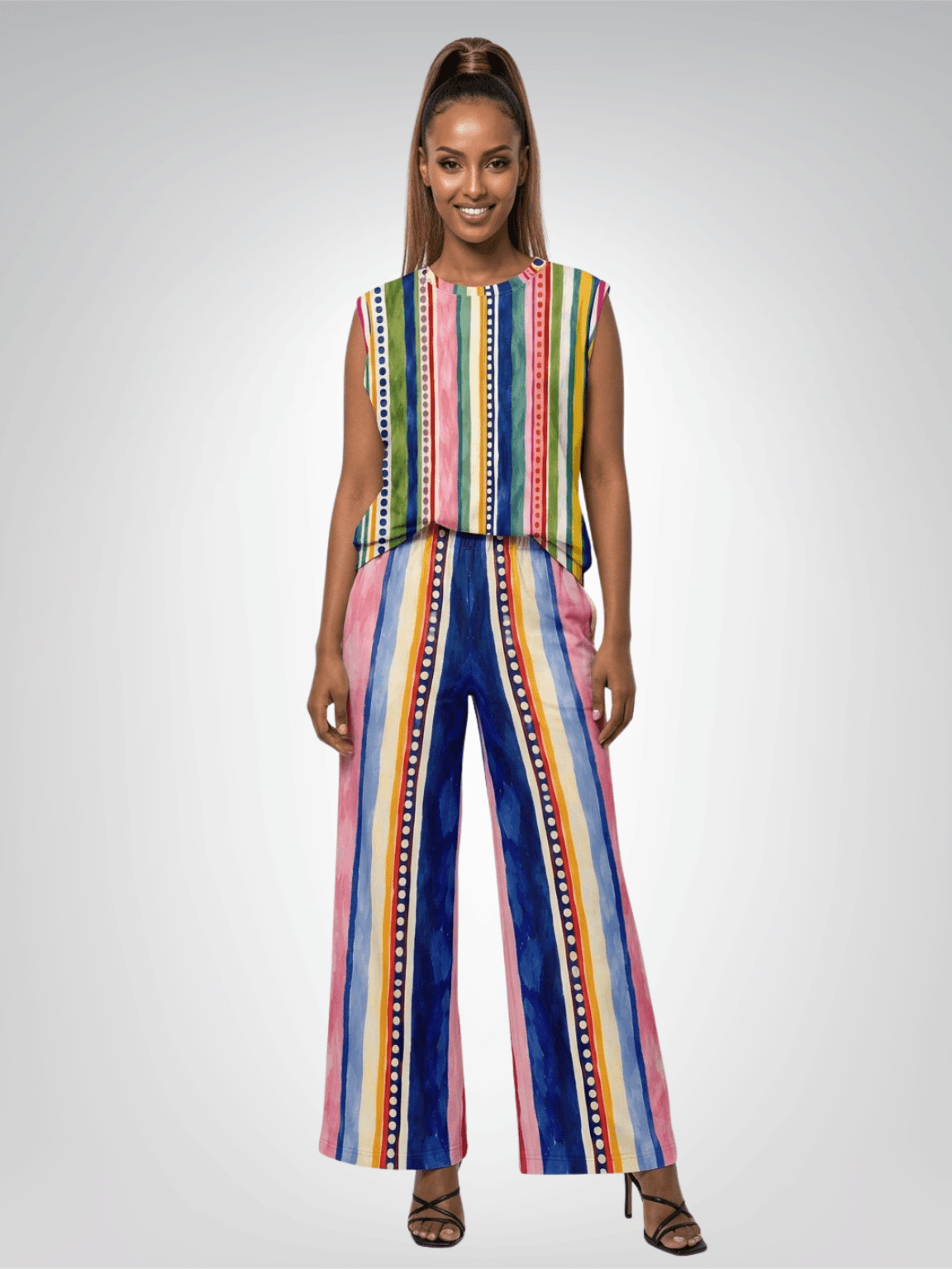 Bloom & Brush Stripe Eco-Poly Wide Leg Pants