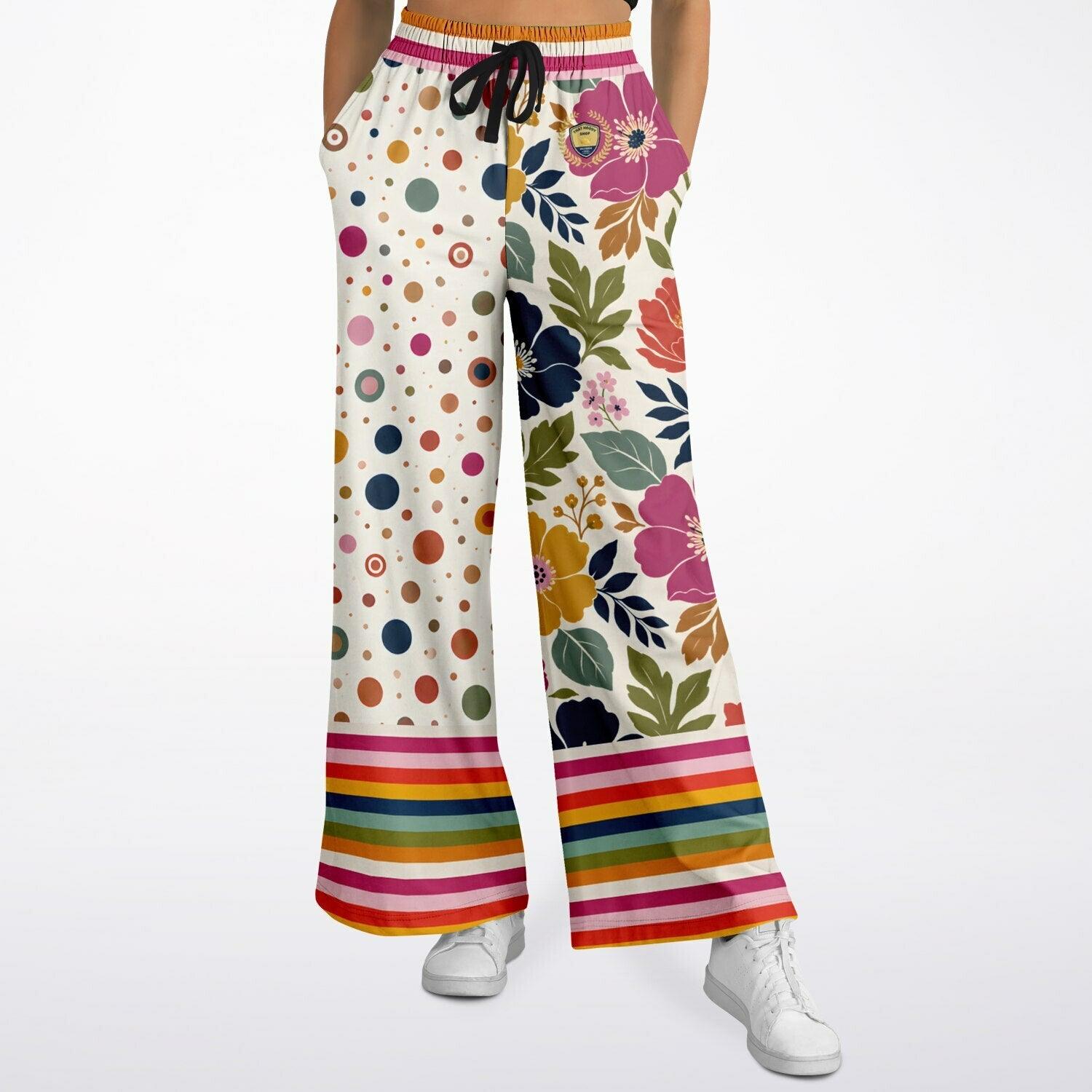 Bloom Baby Bloom in Pink Floral Dots Eco-Poly Wide Leg Pants