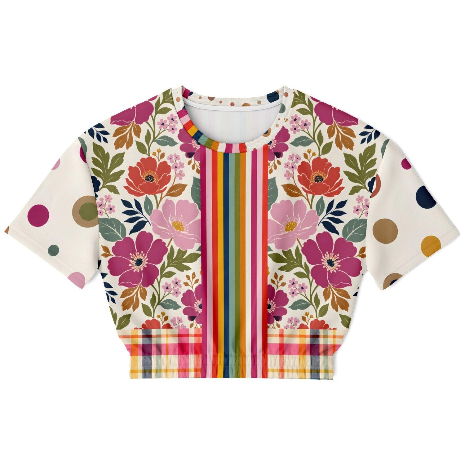 Bloom Baby Bloom in Pink Floral Eco-Poly Short Sleeve Cropped Pullover