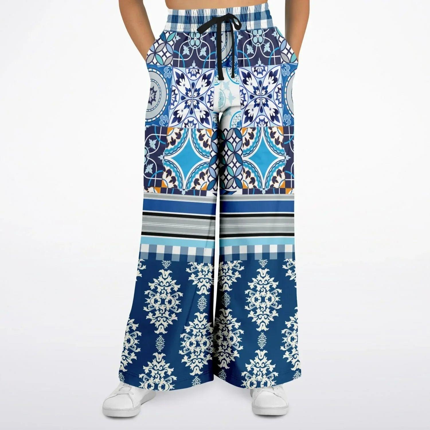 Blue Agadir Moroccan Tile Eco-Poly Wide Leg Pants