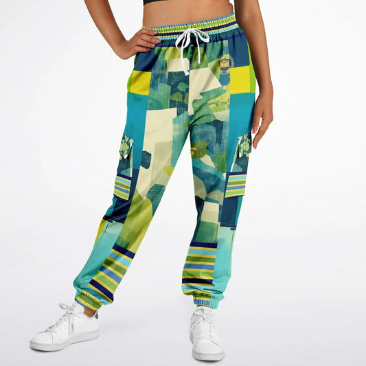 Blue Algae in Colorblock Stripes Eco-Poly Unisex Cargo Joggers