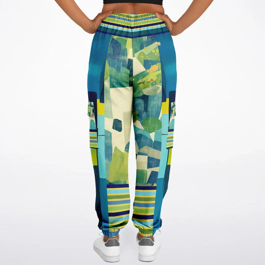 Blue Algae in Colorblock Stripes Eco-Poly Unisex Cargo Joggers