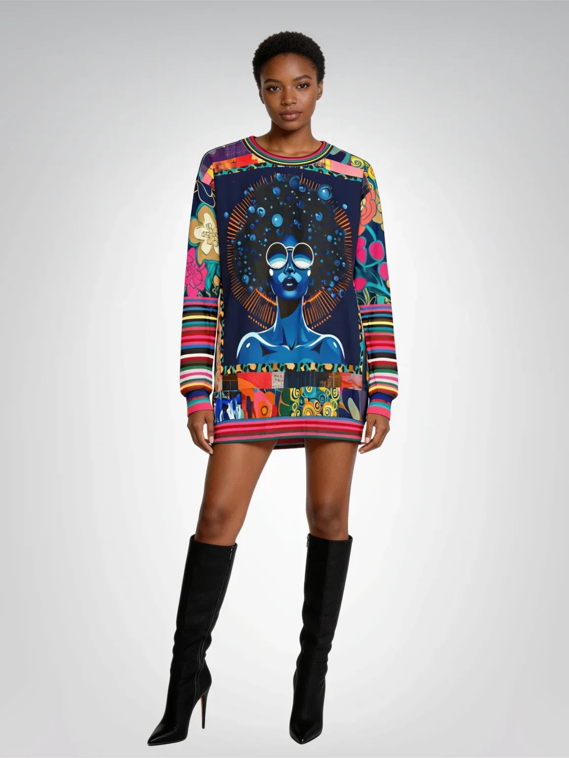 Blue Black Diva Floral Queen Unisex Sweatshirt (Gold Label)