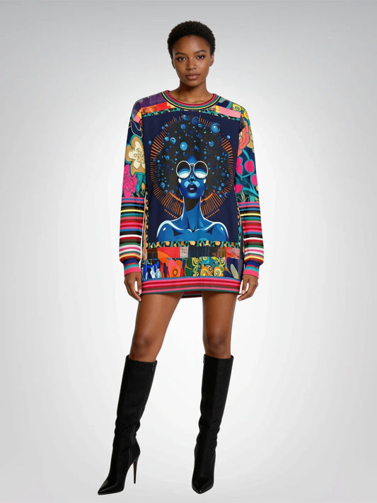 Blue Black Diva Floral Queen Unisex Sweatshirt (Gold Label)