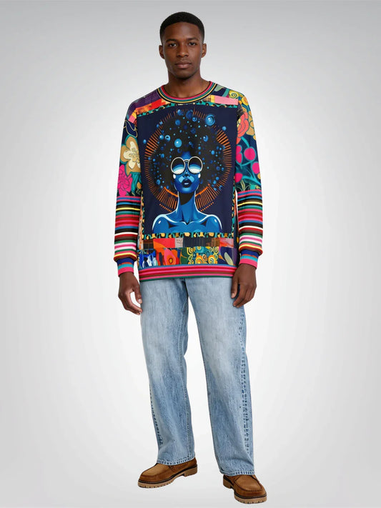 Blue Black Diva Floral Queen Unisex Sweatshirt (Gold Label)