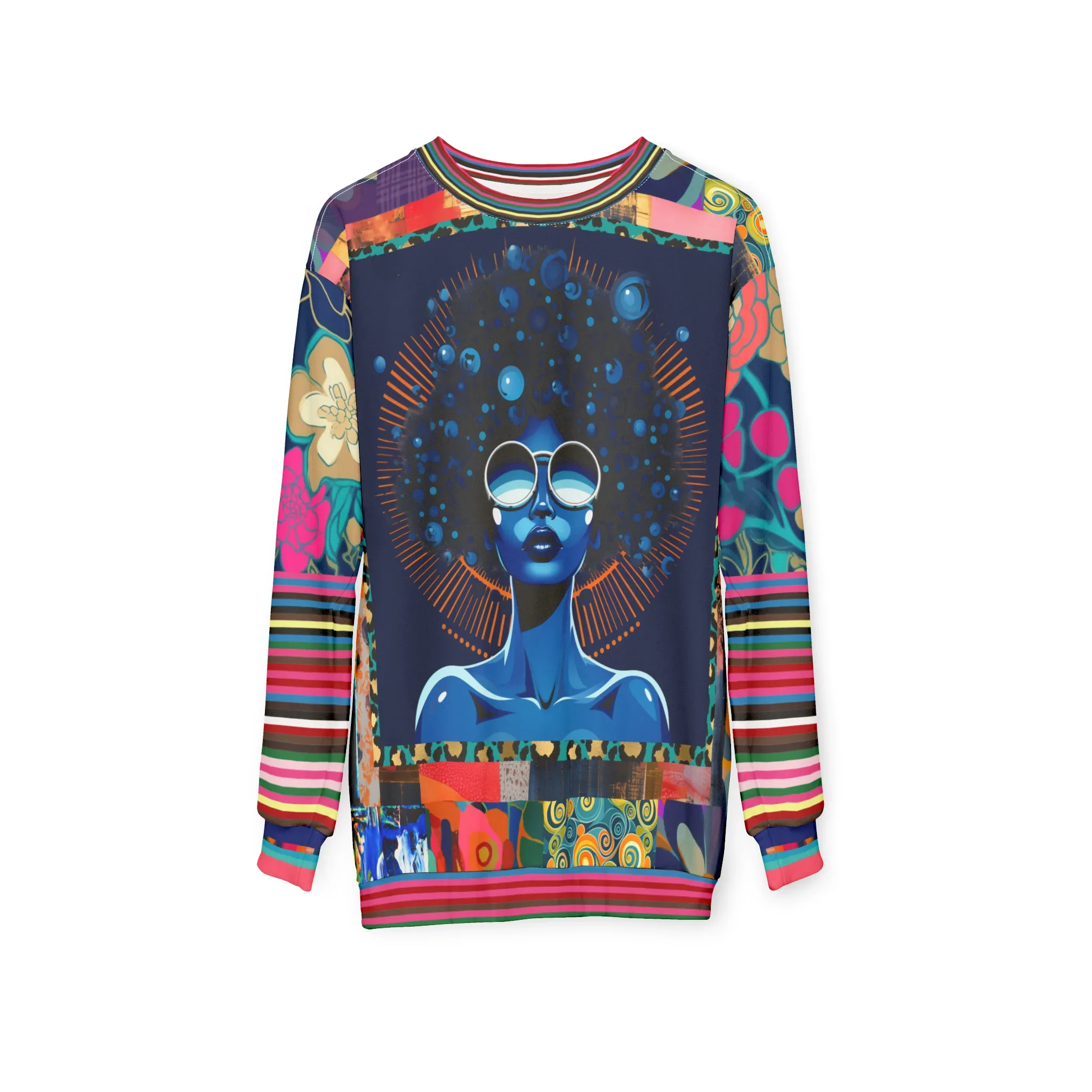 Blue Black Diva Floral Queen Unisex Sweatshirt (Gold Label)
