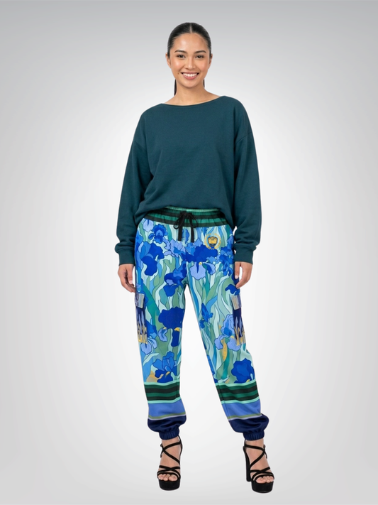 Blue Iris Fields Floral Eco-Poly Cargo Joggers - Van Gogh