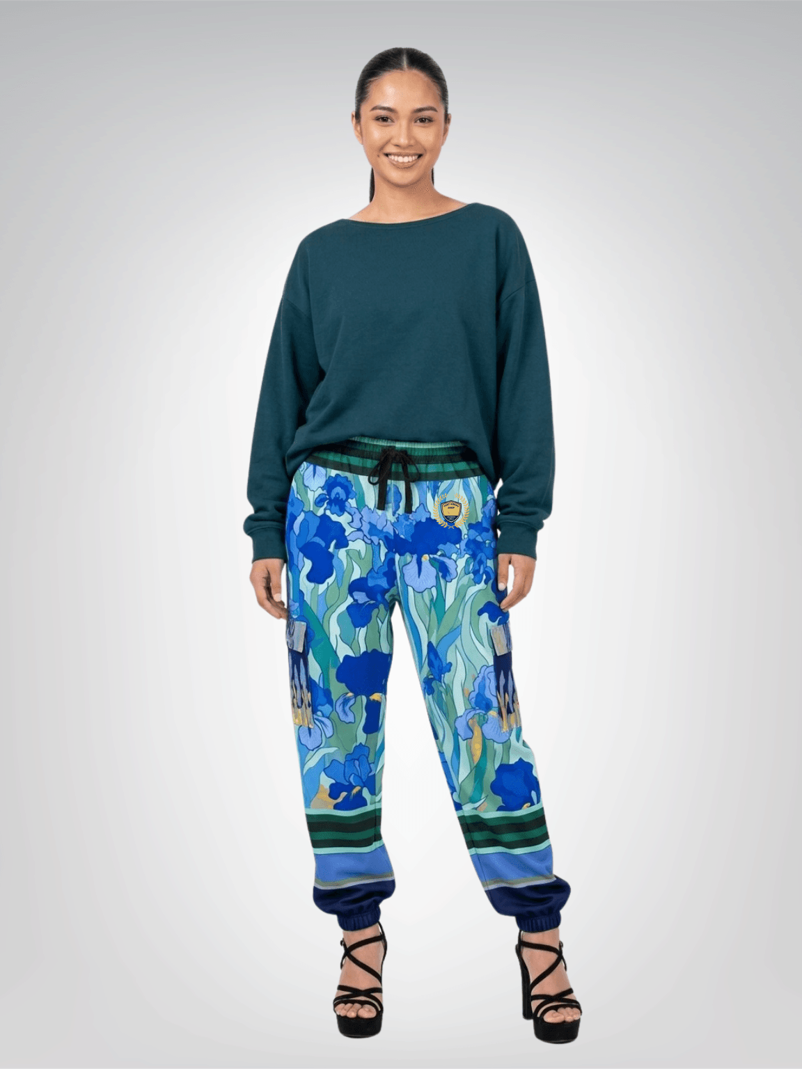 Blue Iris Fields Floral Eco-Poly Cargo Joggers - Van Gogh