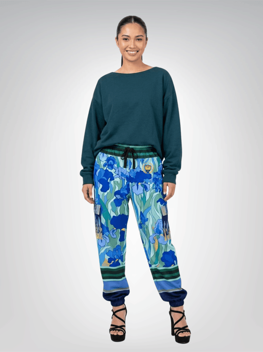 Blue Iris Fields Floral Eco-Poly Cargo Joggers - Van Gogh