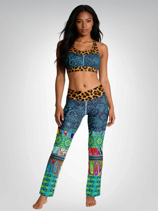 Blue Festival Fantasy Patchwork Flare Leggings