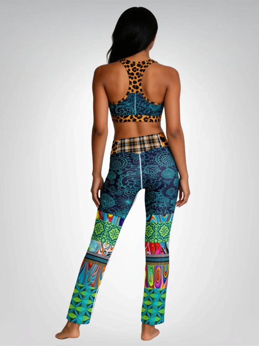 Blue Festival Fantasy Patchwork Flare Leggings