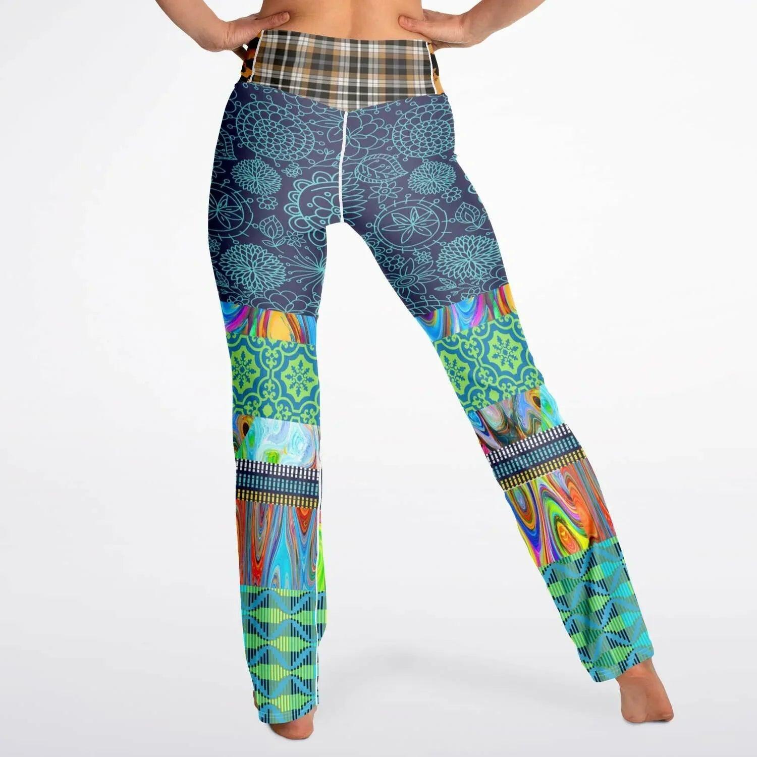 Blue Festival Fantasy Patchwork Flare Leggings