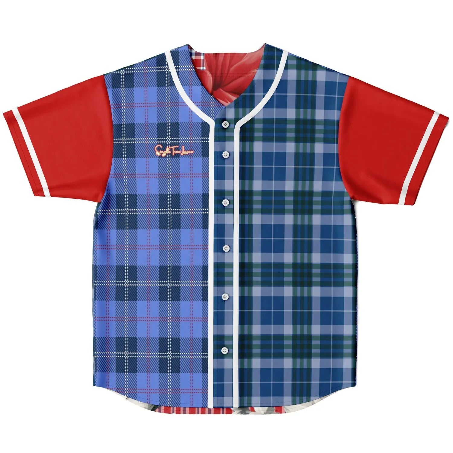 Blue Fashionista Floral Plaid Reversible Eco-Poly Short Sleeve Reversible Baseball Jersey