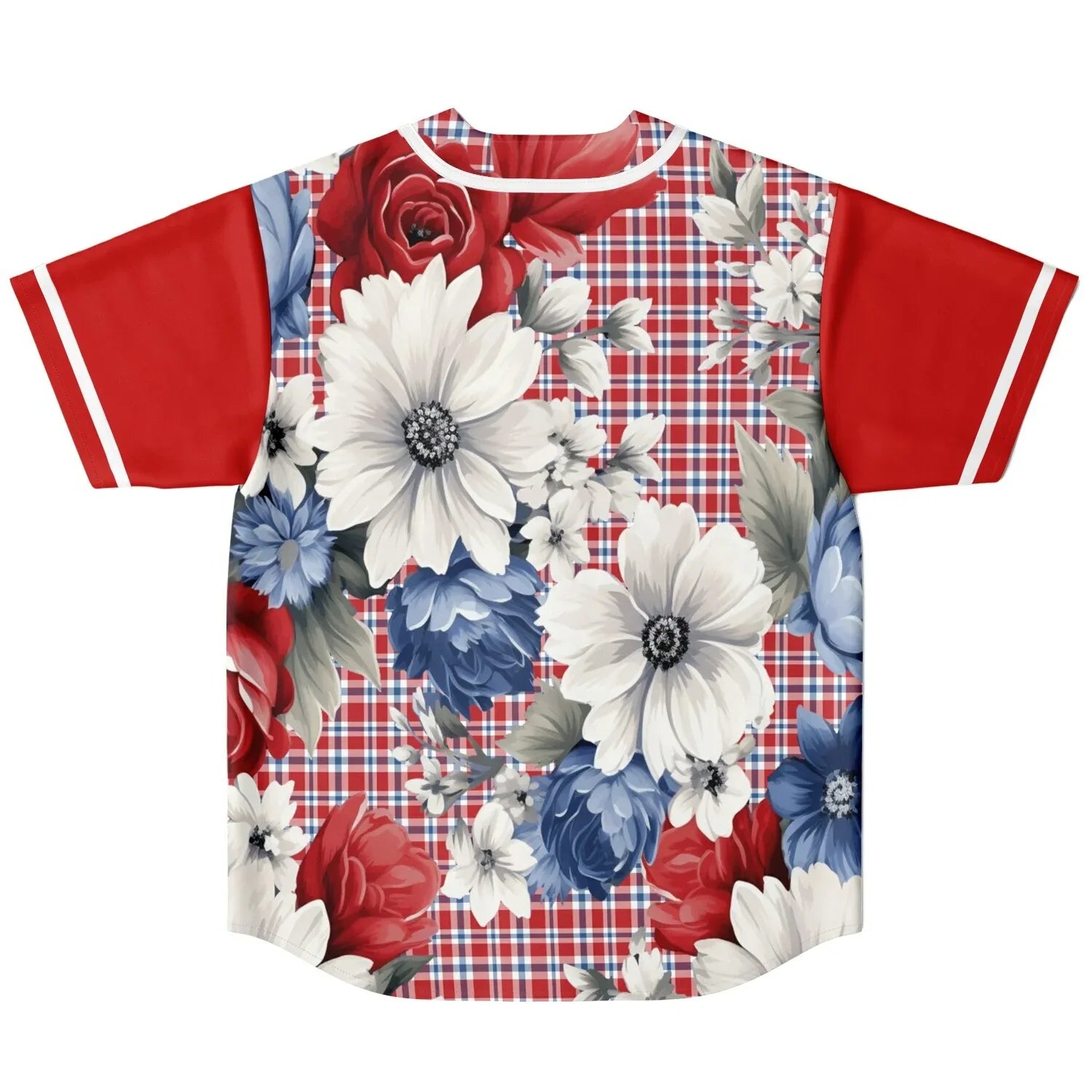 Blue Fashionista Floral Plaid Reversible Eco-Poly Short Sleeve Reversible Baseball Jersey
