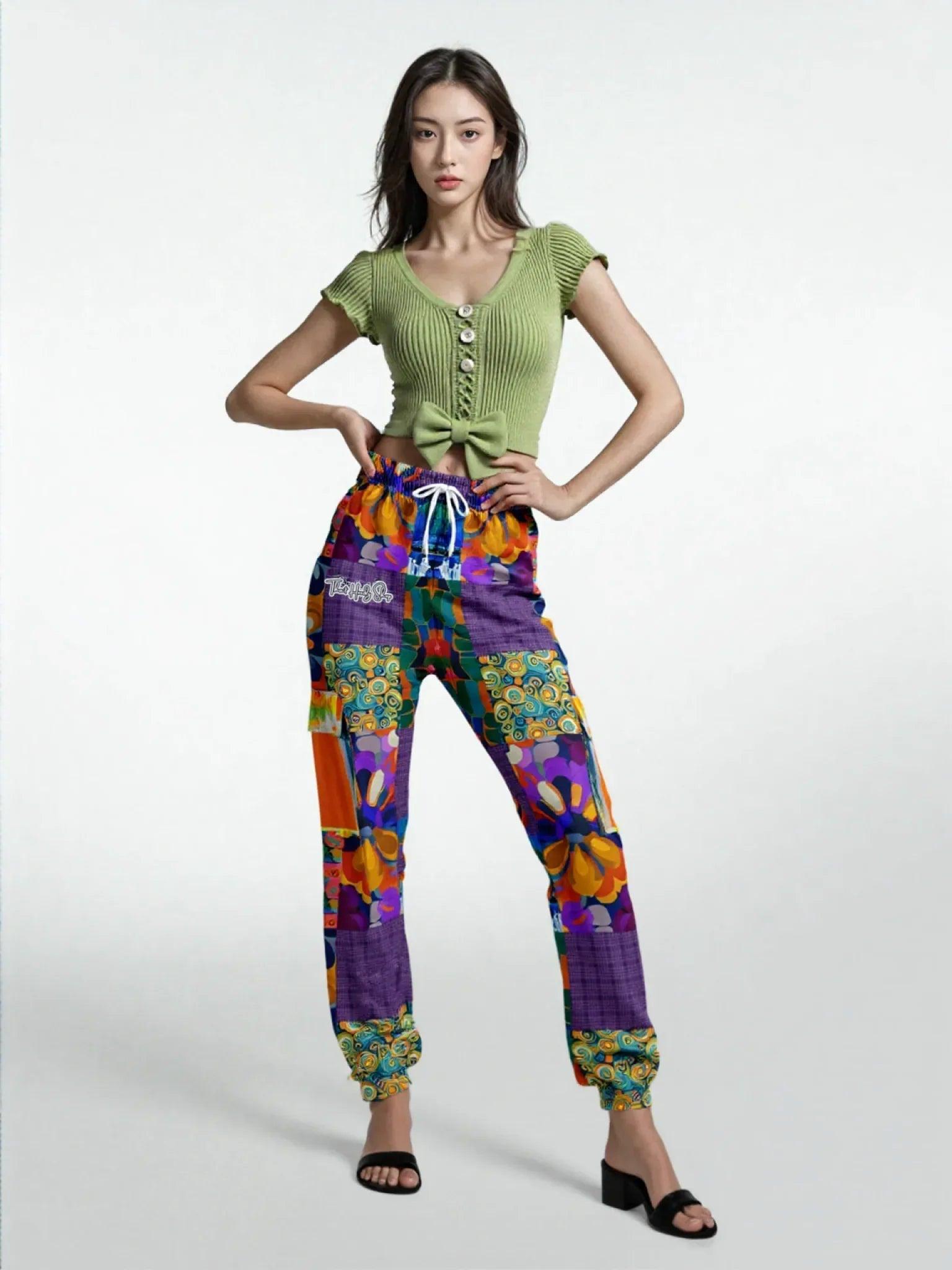 Blue Girl Trinidad Patchwork Floral Eco-Poly Unisex Cargo Joggers