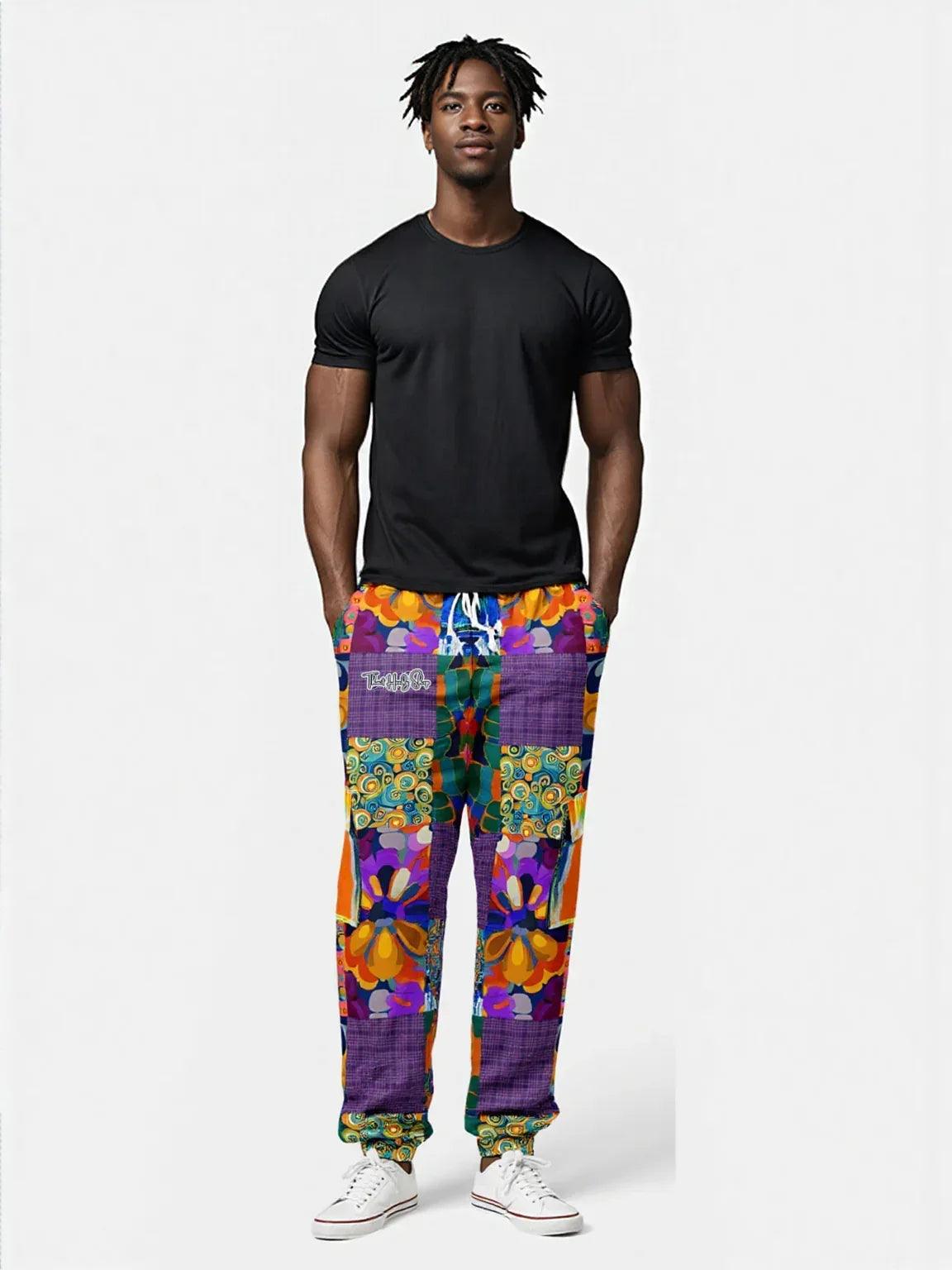 Blue Girl Trinidad Patchwork Floral Eco-Poly Unisex Cargo Joggers