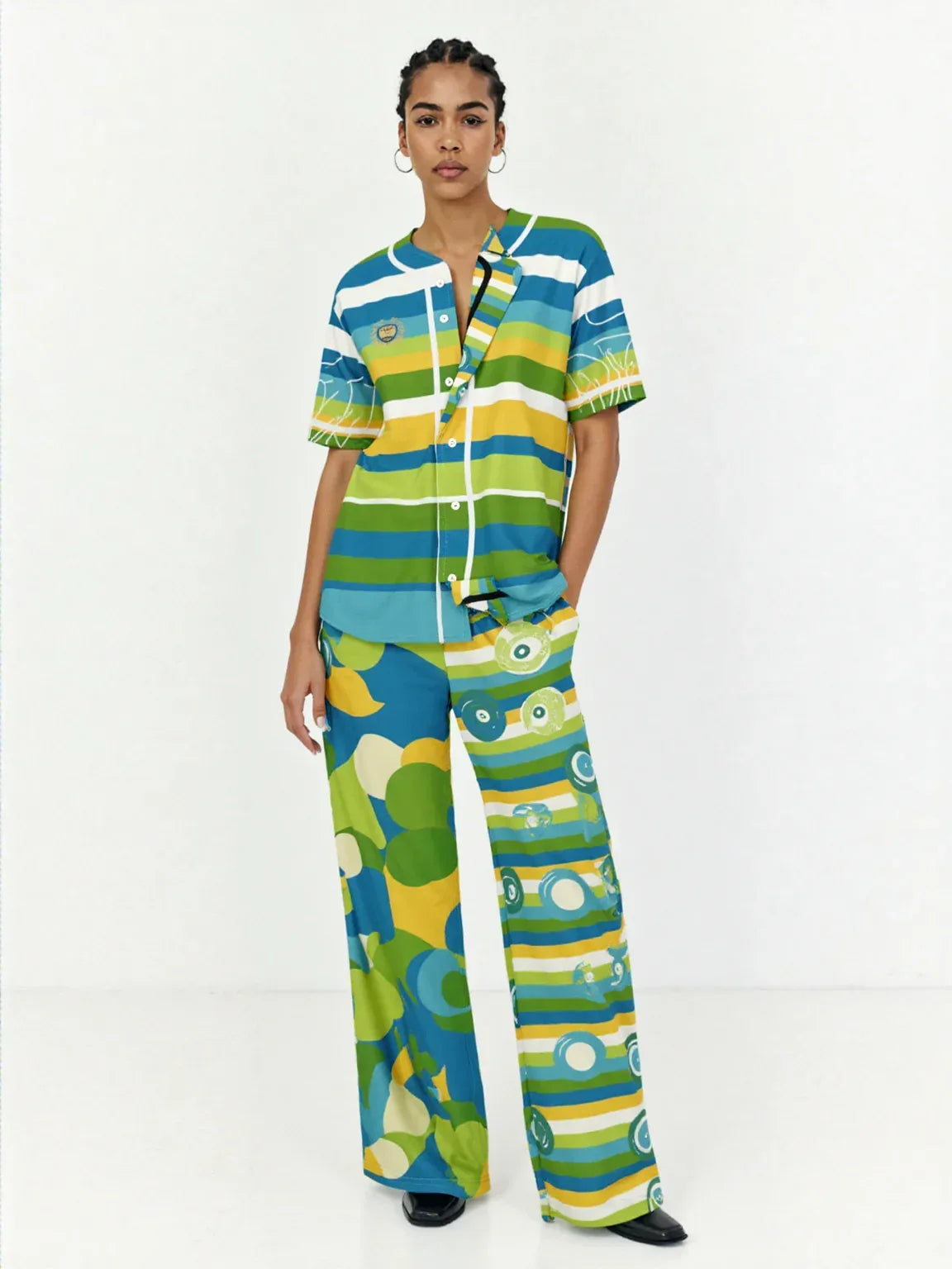 Green Earth 70s Blob Stripe Reversible Eco-Poly Short Sleeve Reversible Baseball Jersey