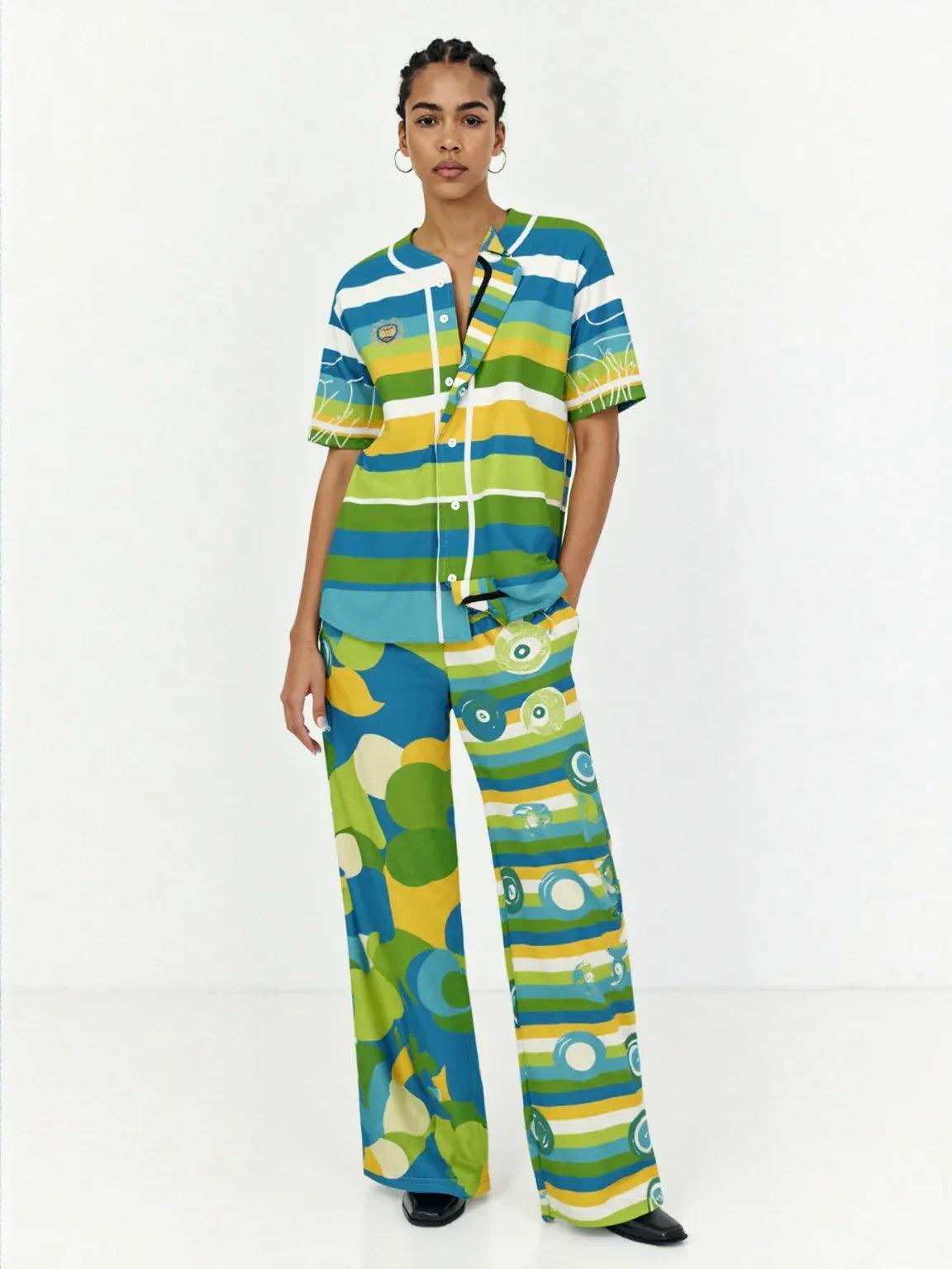 Green Earth 70s Blob Stripe Reversible Eco-Poly Short Sleeve Reversible Baseball Jersey