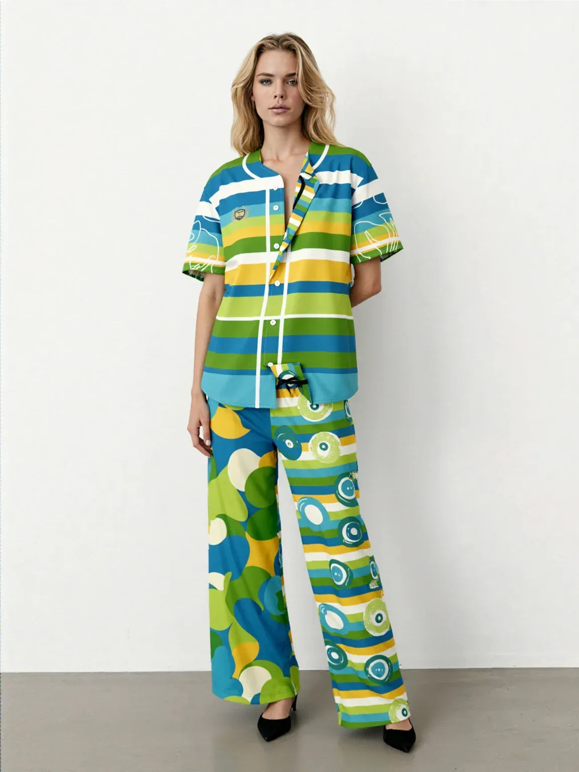 Green Earth 70s Blob Stripe Reversible Eco-Poly Short Sleeve Reversible Baseball Jersey