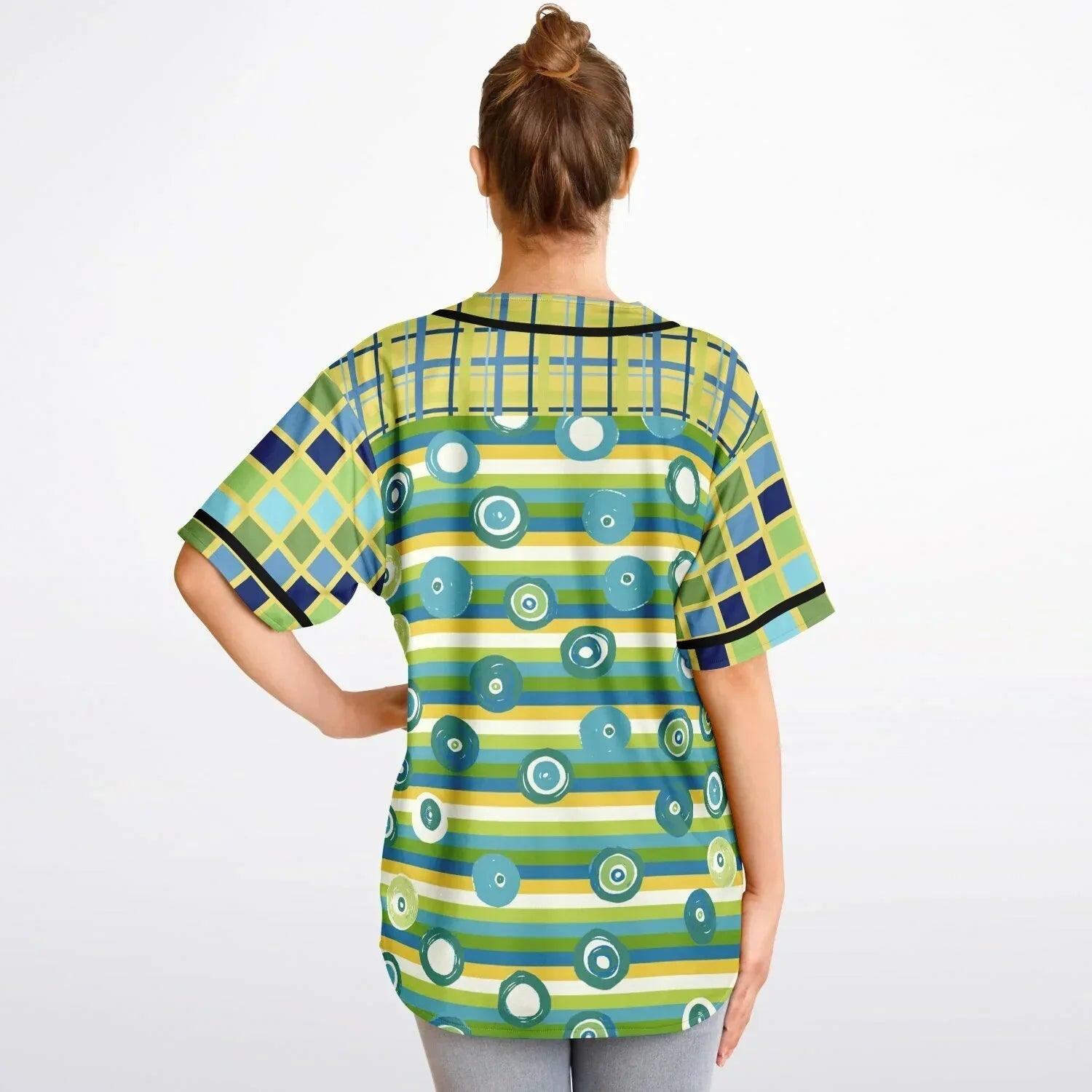 Green Earth 70s Blob Stripe Reversible Eco-Poly Short Sleeve Reversible Baseball Jersey