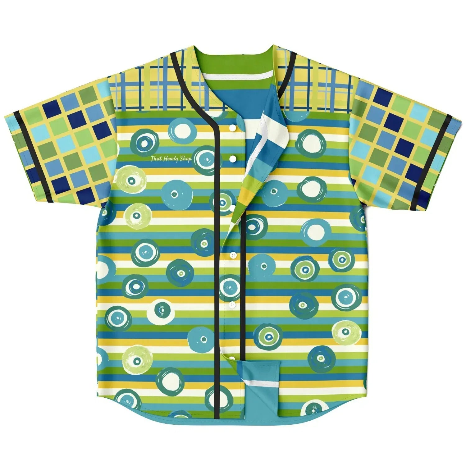 Green Earth 70s Blob Stripe Reversible Eco-Poly Short Sleeve Reversible Baseball Jersey