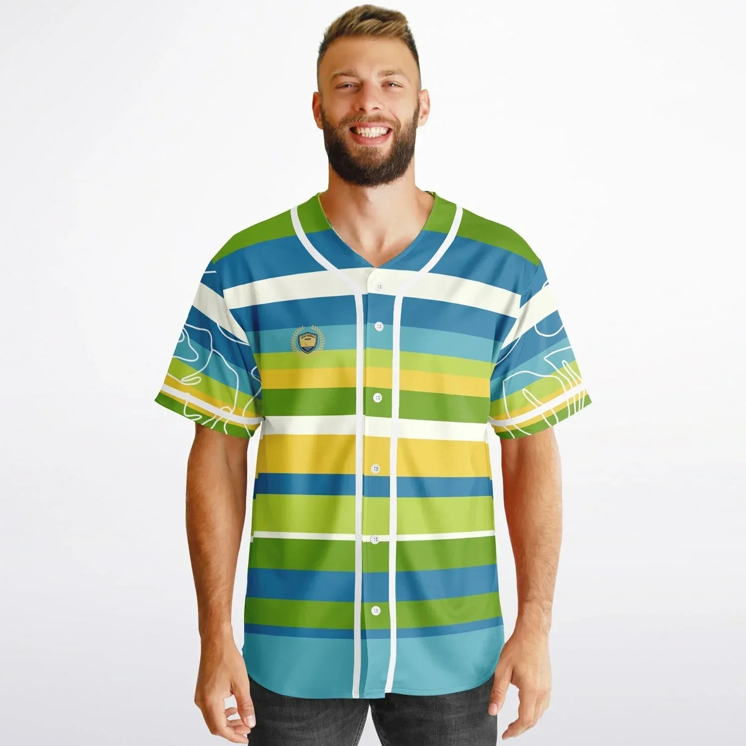 Green Earth 70s Blob Stripe Reversible Eco-Poly Short Sleeve Reversible Baseball Jersey