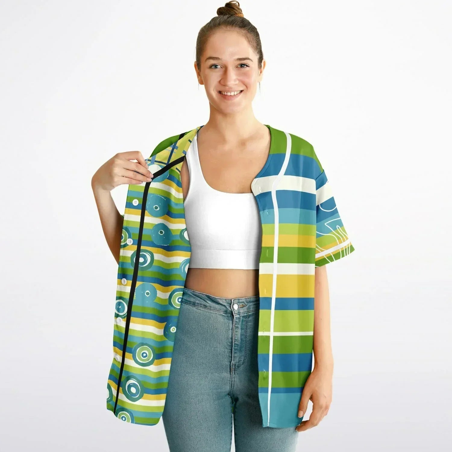 Green Earth 70s Blob Stripe Reversible Eco-Poly Short Sleeve Reversible Baseball Jersey